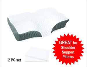 White pillow case, two piece, for contoured neck pillow.